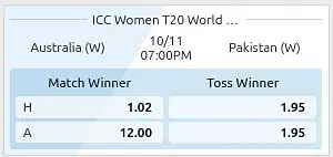 AUS-W vs PAK-W Today Match Betting Odds