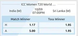 Ind vs sri lanka match Odds